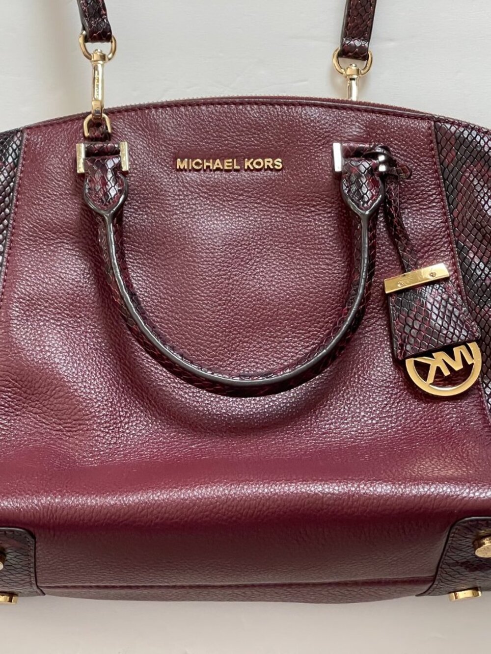 Michael Kors Merlot/Python Embossed Leather Handbag
